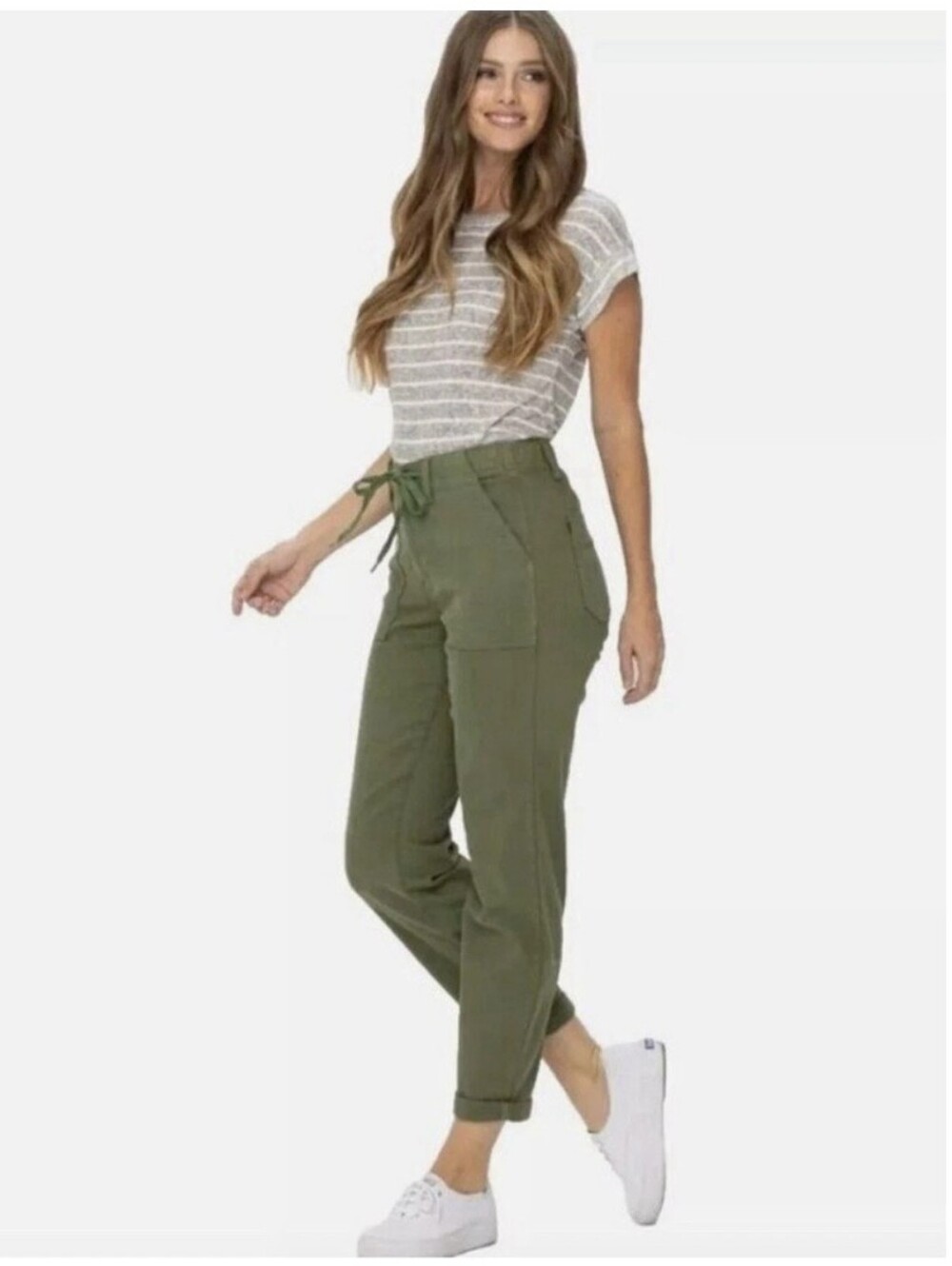 Judy Blue Utility Pants Womens 13/31 Olive Green Jogger Drawstring Patch Pockets